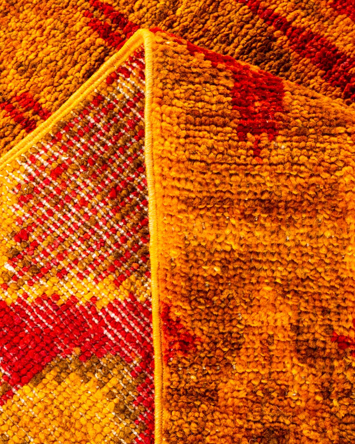One of a Kind Hand Knotted Contemporary Overdyed Orange Area Rug For Sale 1