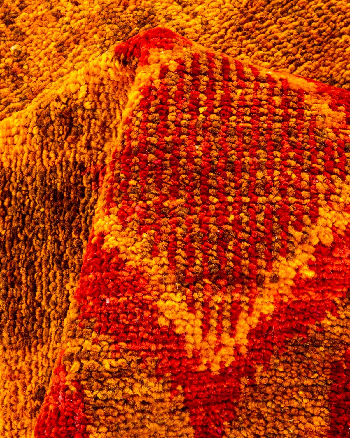 One of a Kind Hand Knotted Contemporary Overdyed Orange Area Rug For Sale 2