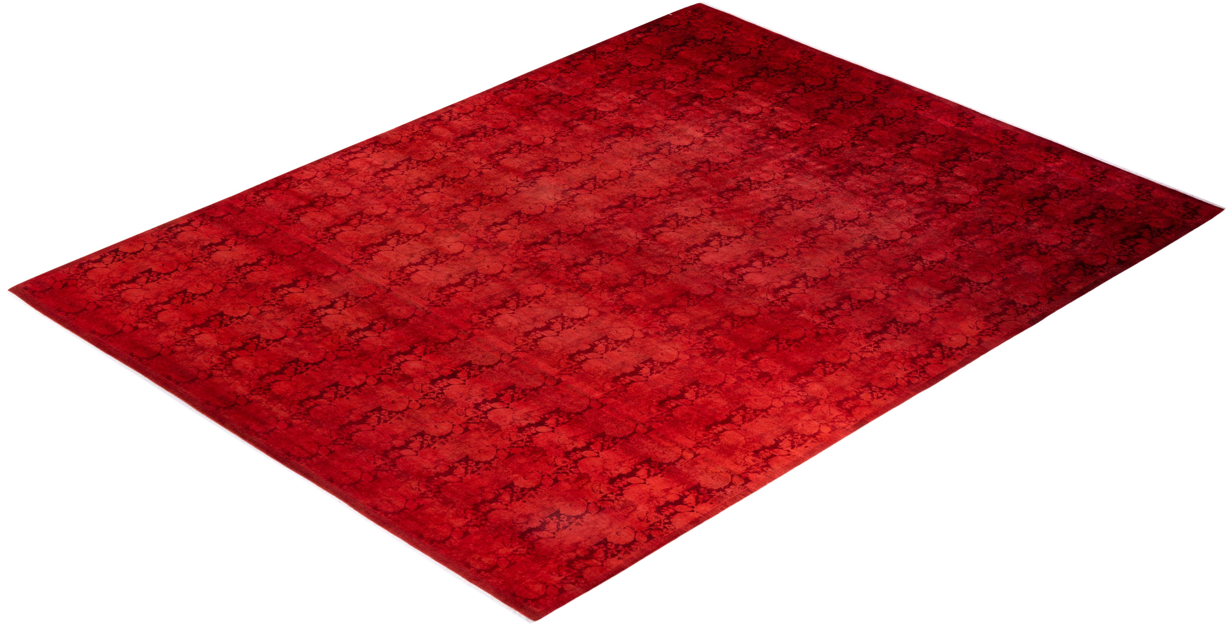 Hand Knotted Contemporary Overdyed Red Area Rug For Sale 3