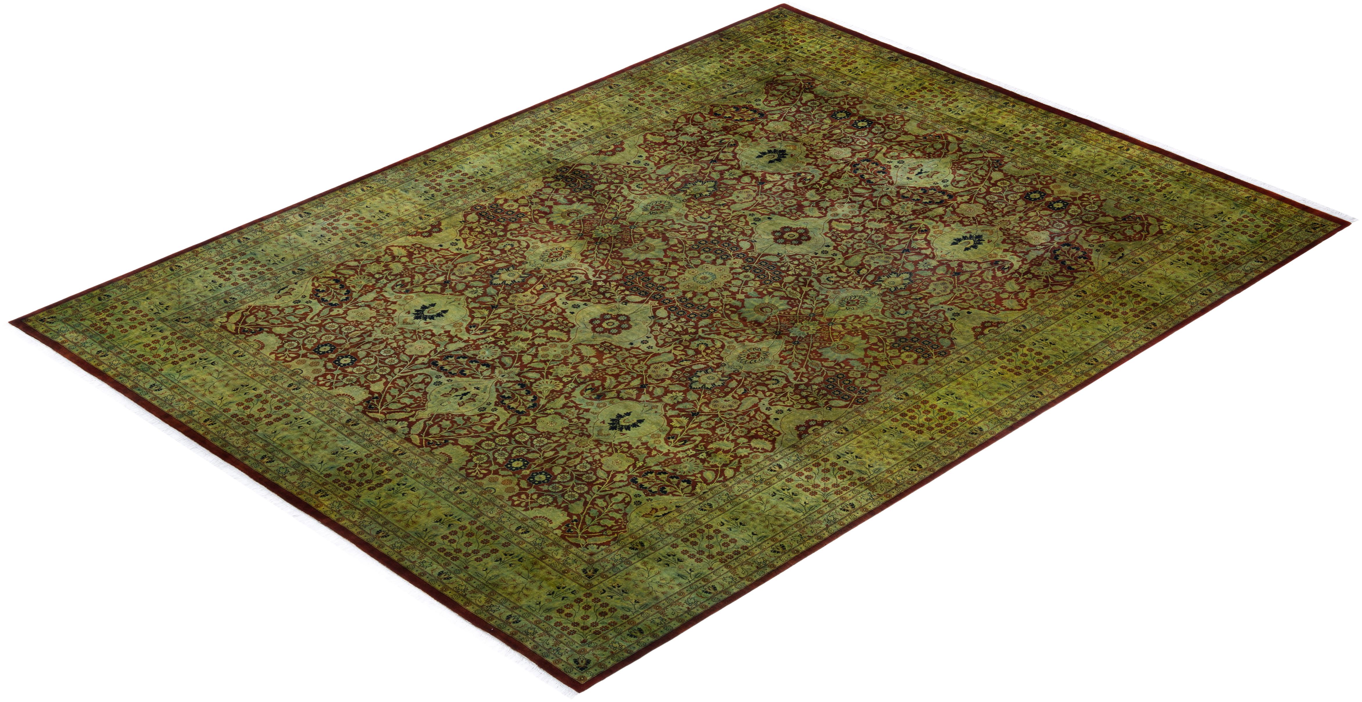 Hand Knotted Contemporary Overdyed Green Area Rug For Sale 3