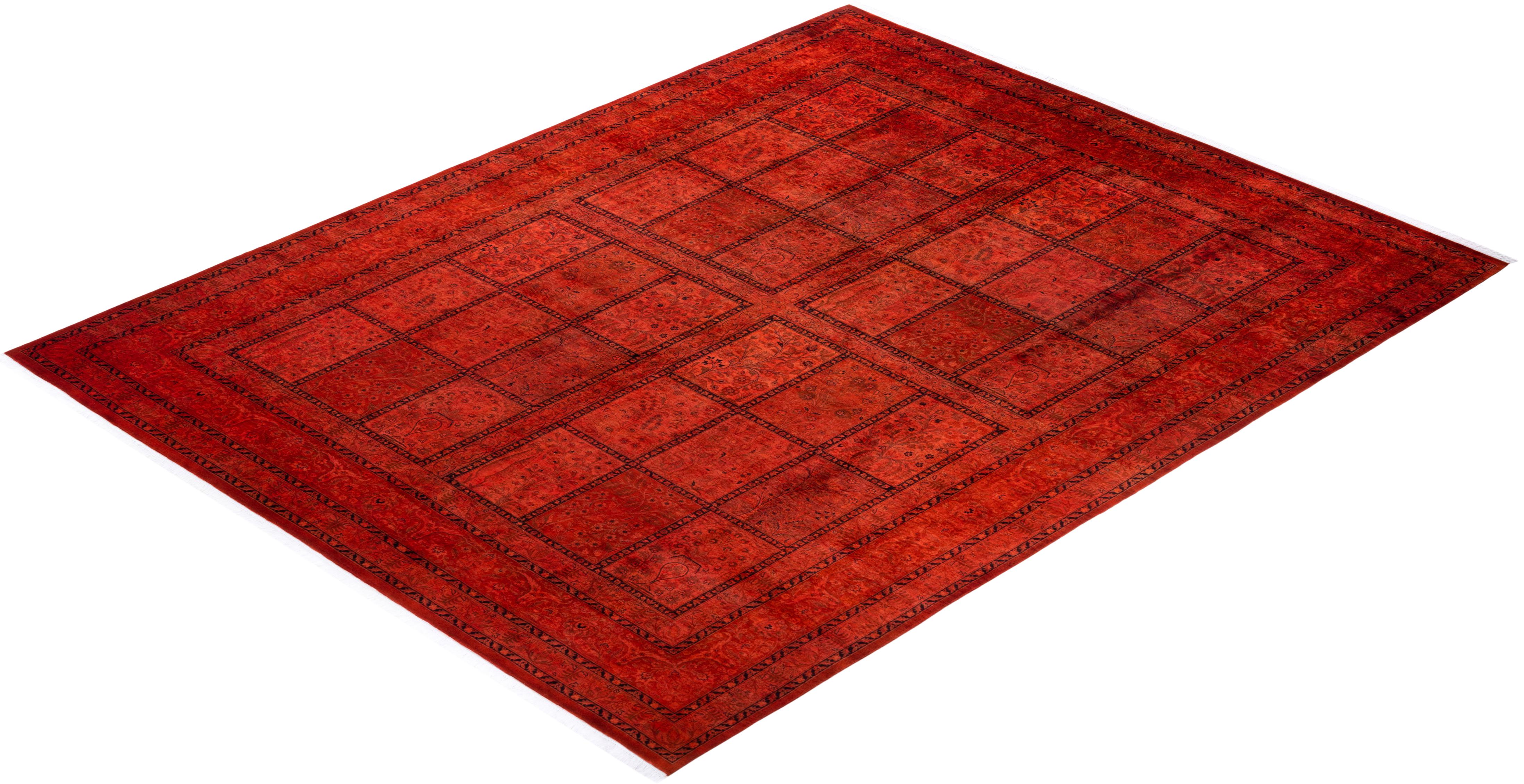 One of a Kind Hand Knotted Contemporary Overdyed Orange Area Rug For Sale 3