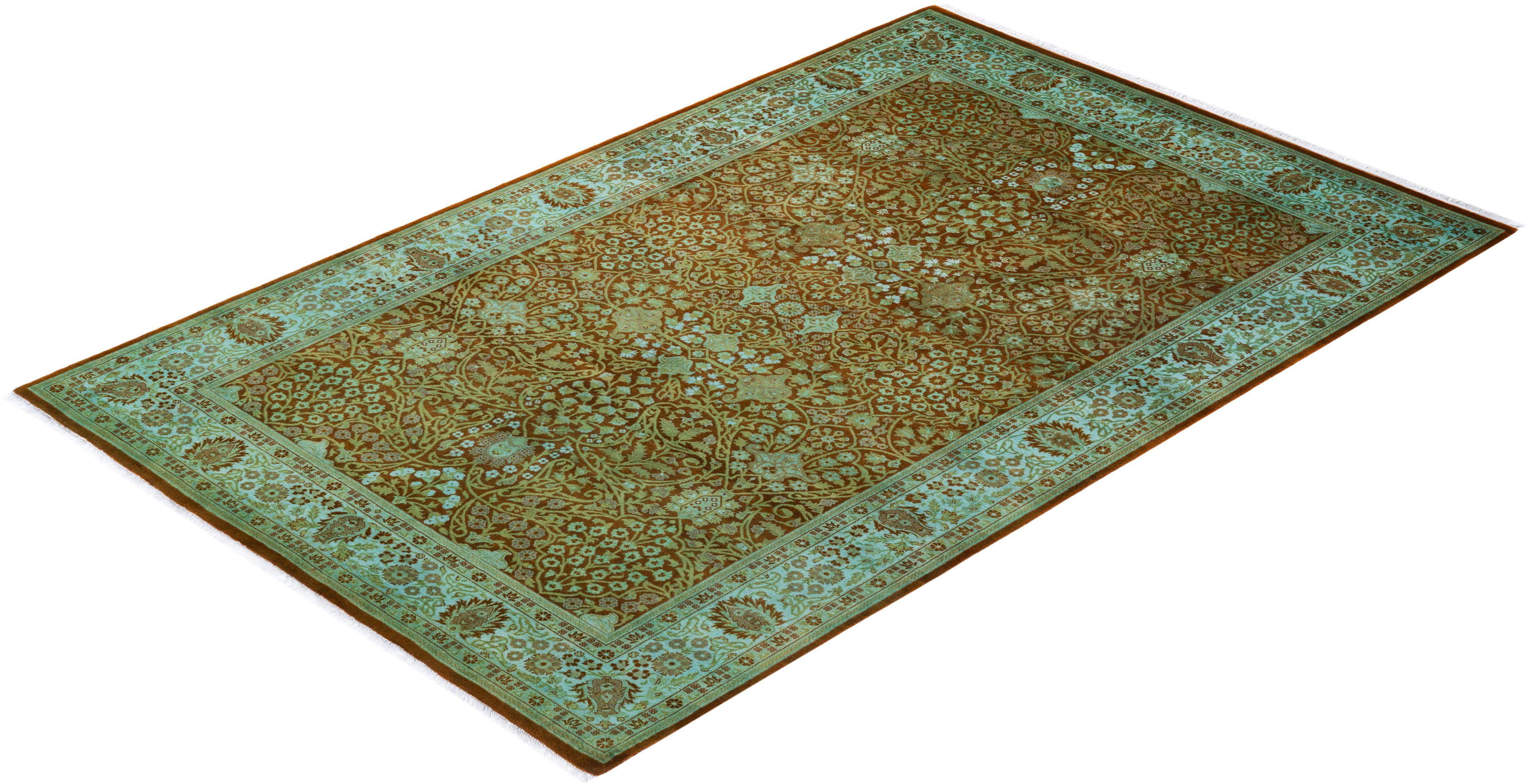 Handgeknüpfter Contemporary Overdyed Green Area Rug im Angebot 2