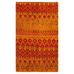 One of a Kind Hand Knotted Contemporary Overdyed Orange Area Rug