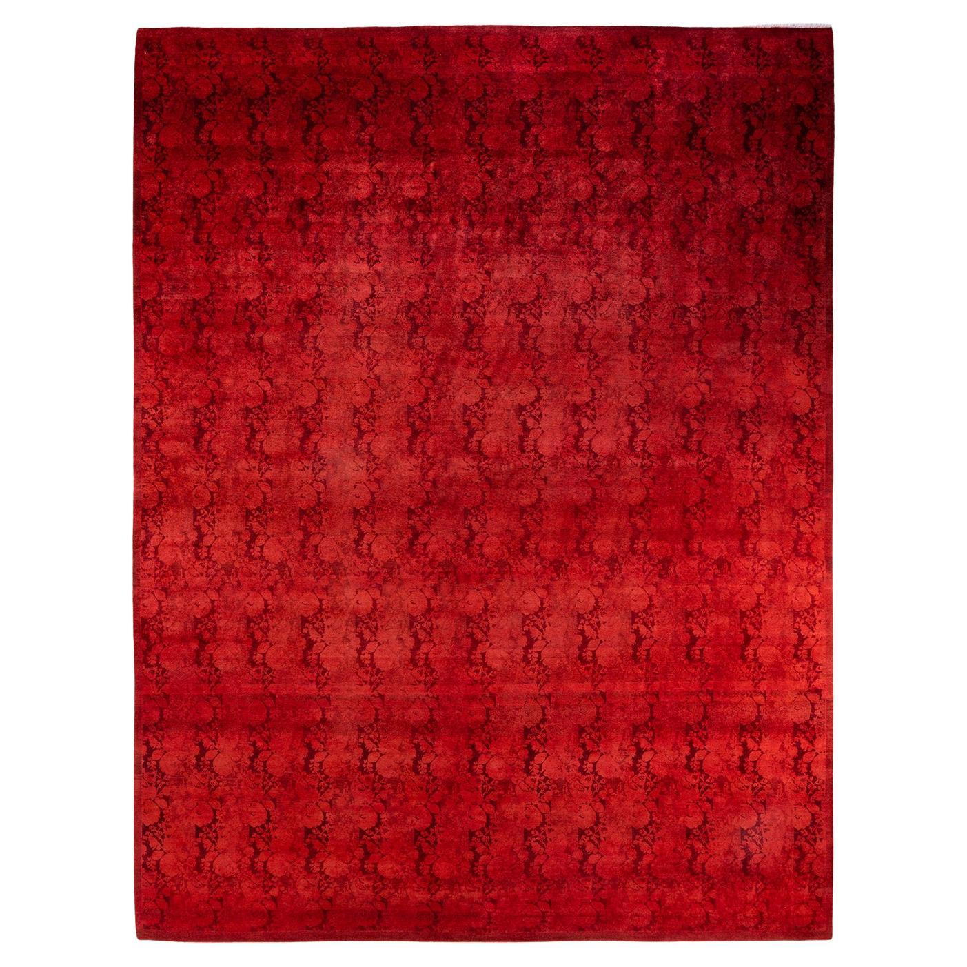 Knots Contemporary Overdyed Red Area Rugs (tapis contemporain surdimensionné rouge) en vente