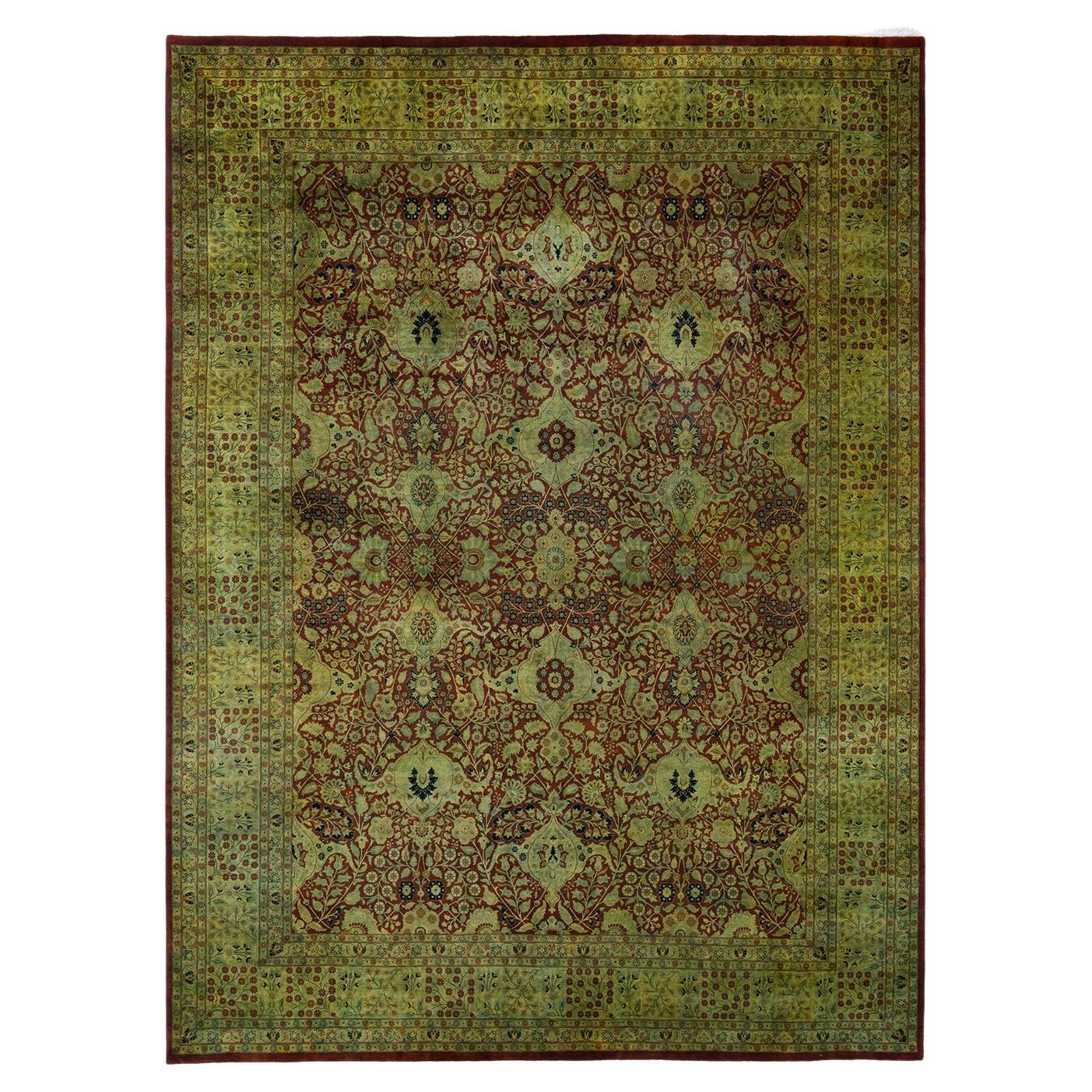 Handgeknüpfter Contemporary Overdyed Green Area Rug