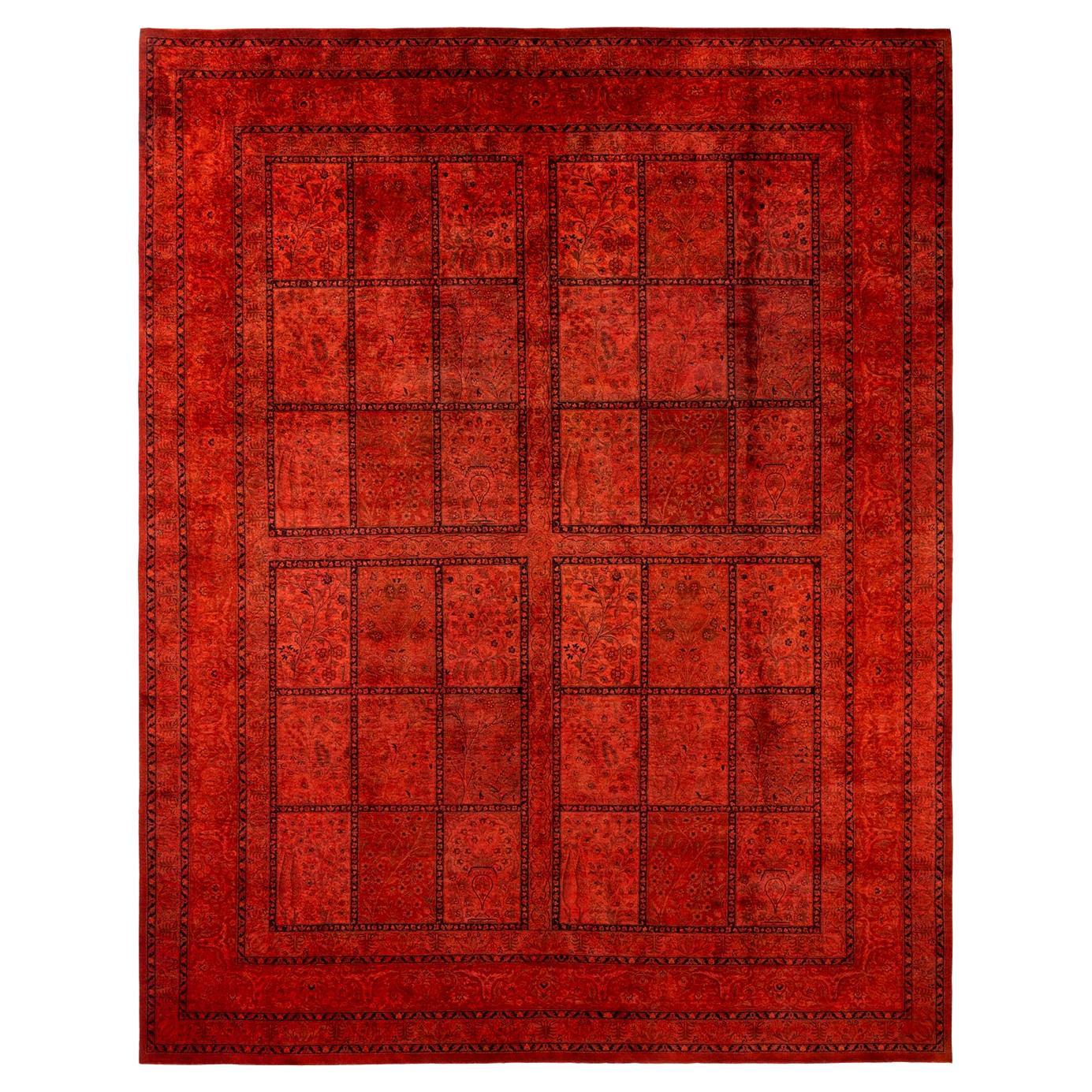 One of a Kind Hand Knotted Contemporary Overdyed Orange Area Rug For Sale
