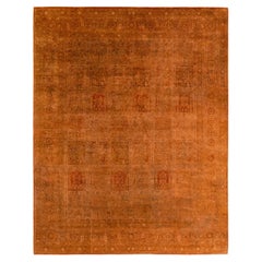 One of a Kind Hand Knotted Contemporary Overdyed Orange Area Rug