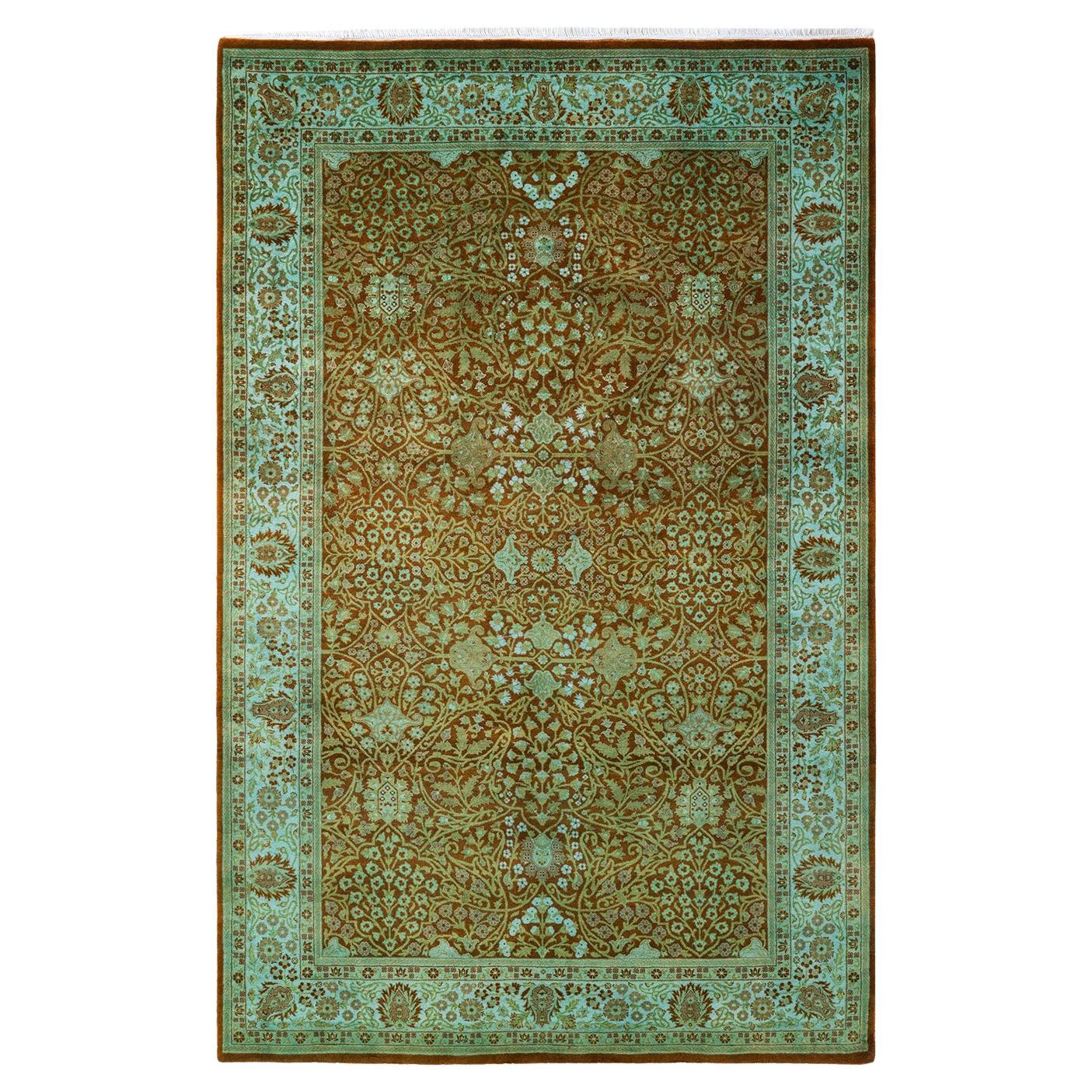 Hand Knotted Contemporary Overdyed Green Area Rug