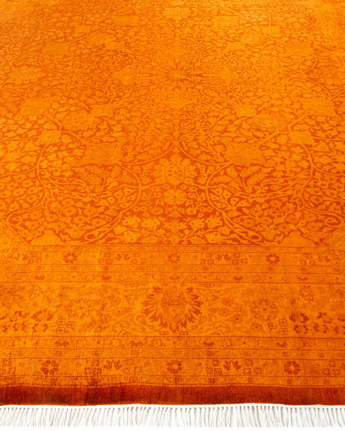 Pakistani Hand Knotted Contemporary Overdyed Orange Octagon Area Rug For Sale