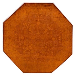 Hand Knotted Contemporary Overdyed Orange Octagon Area Rug