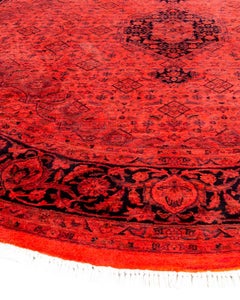 Hand Knotted Contemporary Overdyed Red Round Area Rug