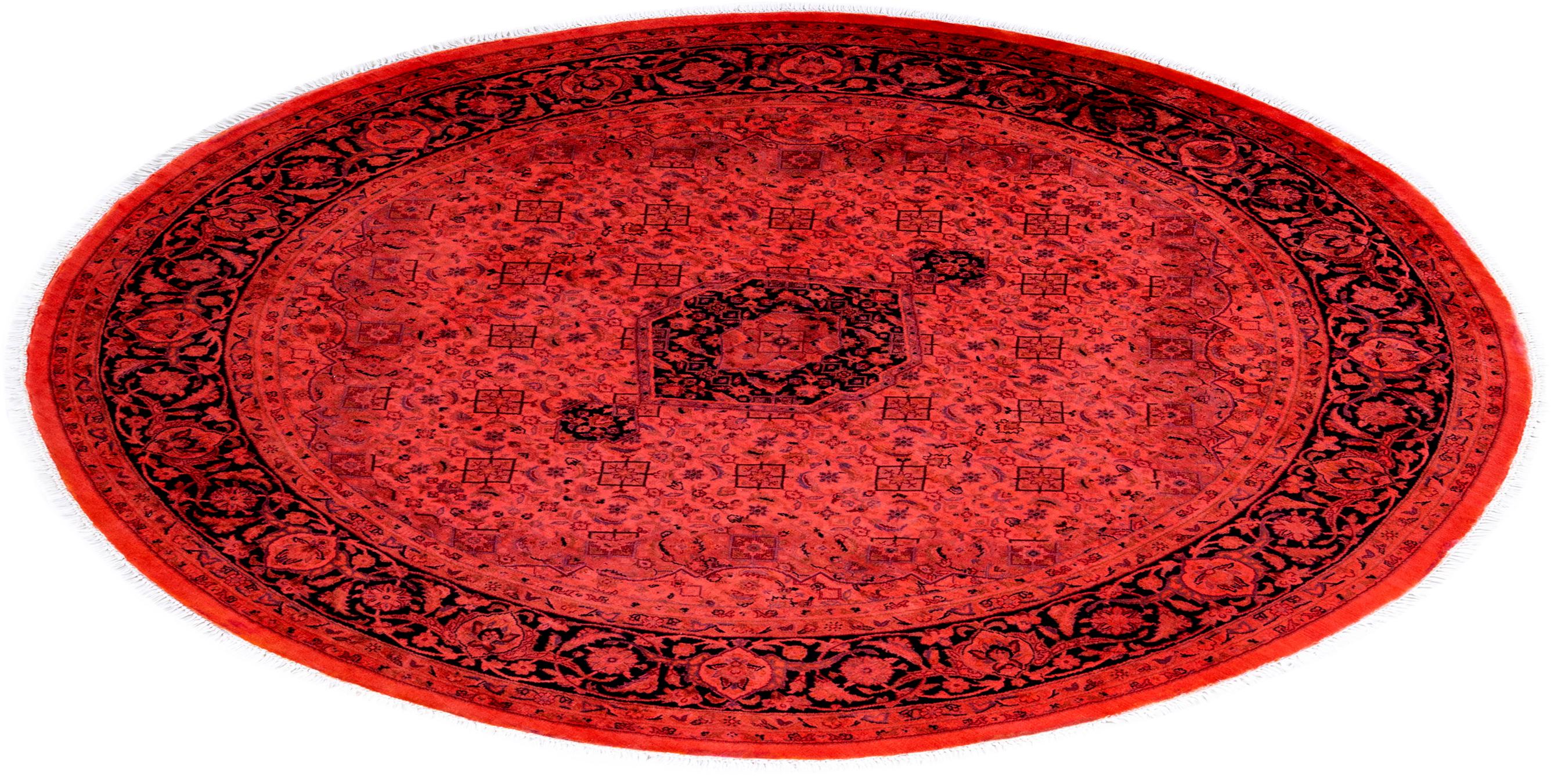 Hand Knotted Contemporary Overdyed Red Round Area Rug For Sale 3