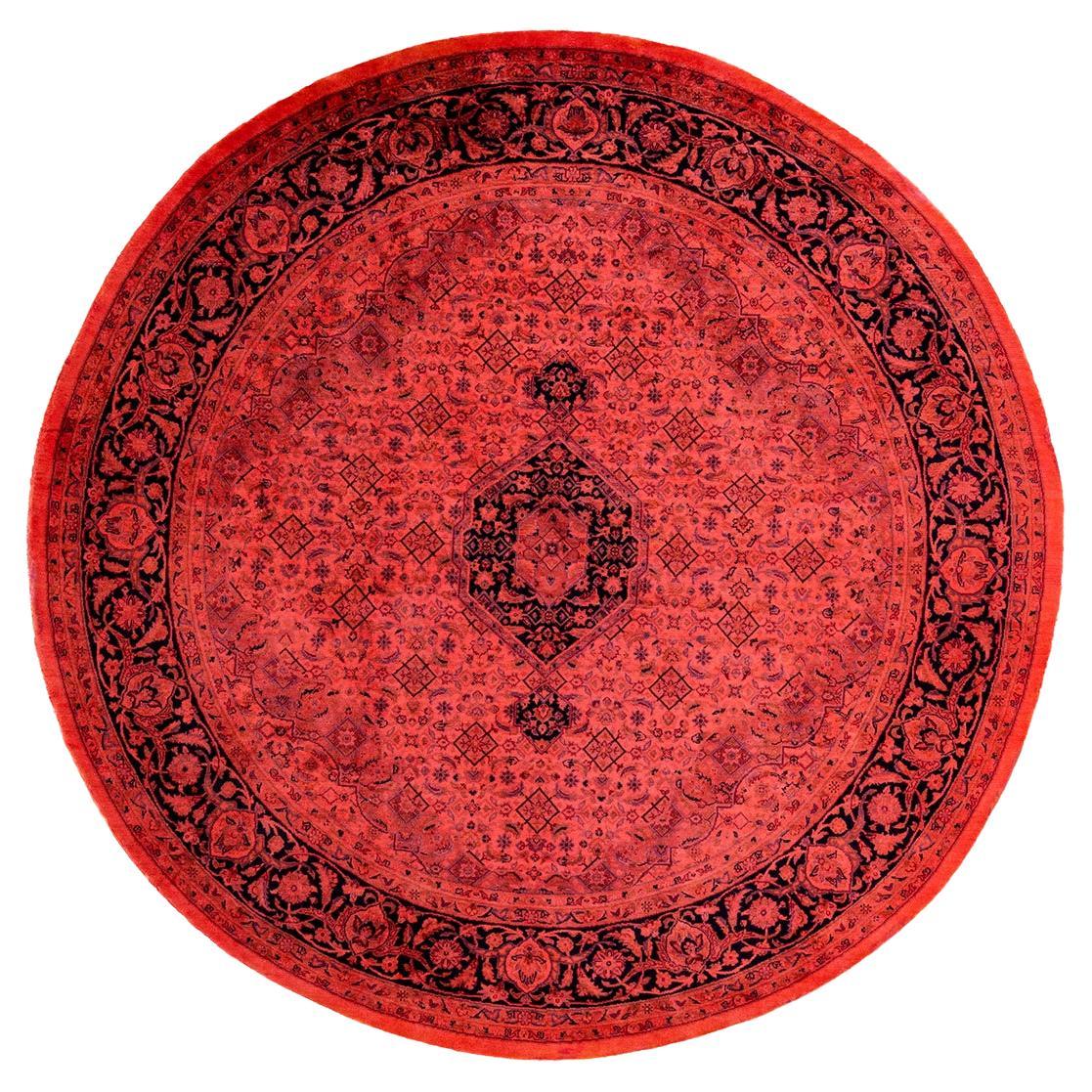 Hand Knotted Contemporary Overdyed Red Round Area Rug