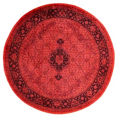Hand Knotted Contemporary Overdyed Red Round Area Rug