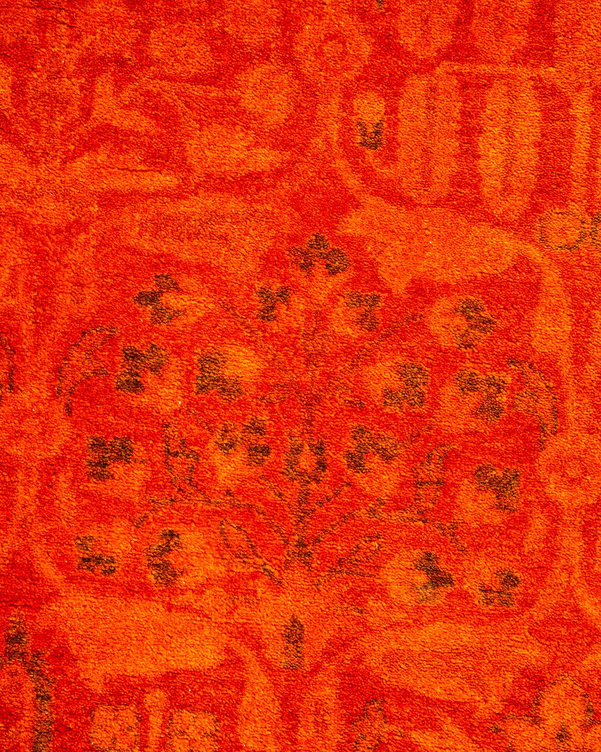 Pakistani One of a Kind Hand Knotted Contemporary Overdyed Orange Square Area Rug