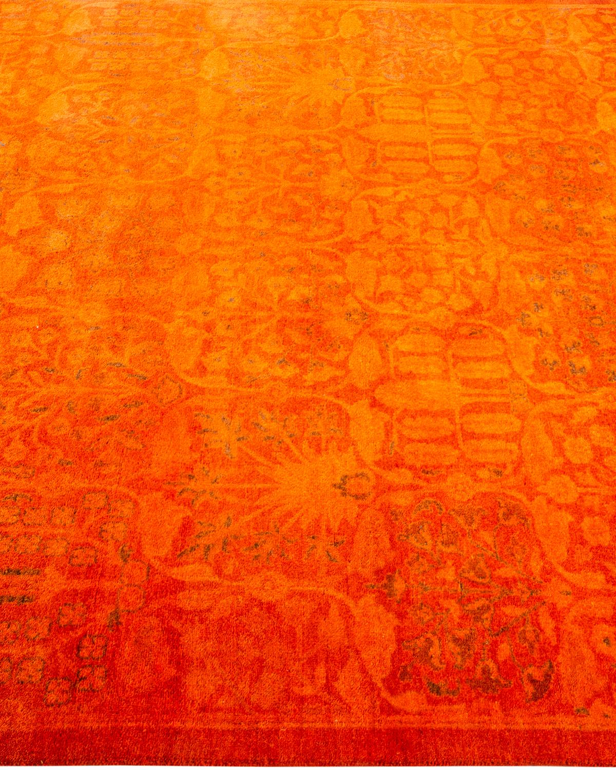 One of a Kind Hand Knotted Contemporary Overdyed Orange Square Area Rug In New Condition In Norwalk, CT