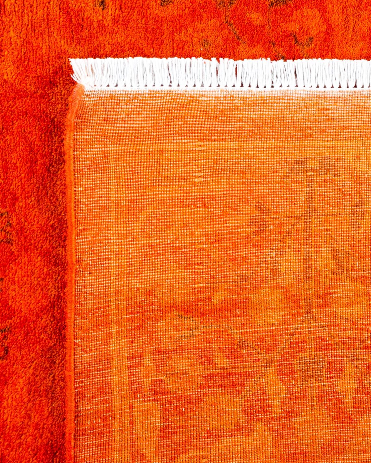 Wool One of a Kind Hand Knotted Contemporary Overdyed Orange Square Area Rug