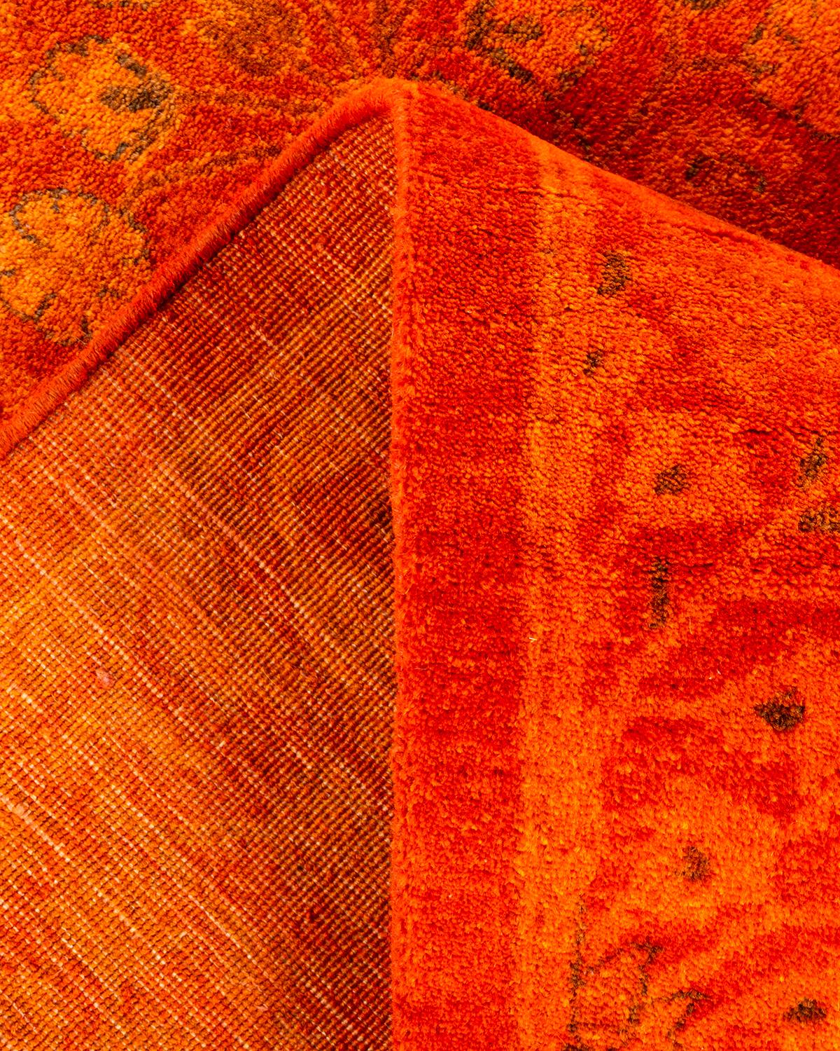 One of a Kind Hand Knotted Contemporary Overdyed Orange Square Area Rug 1