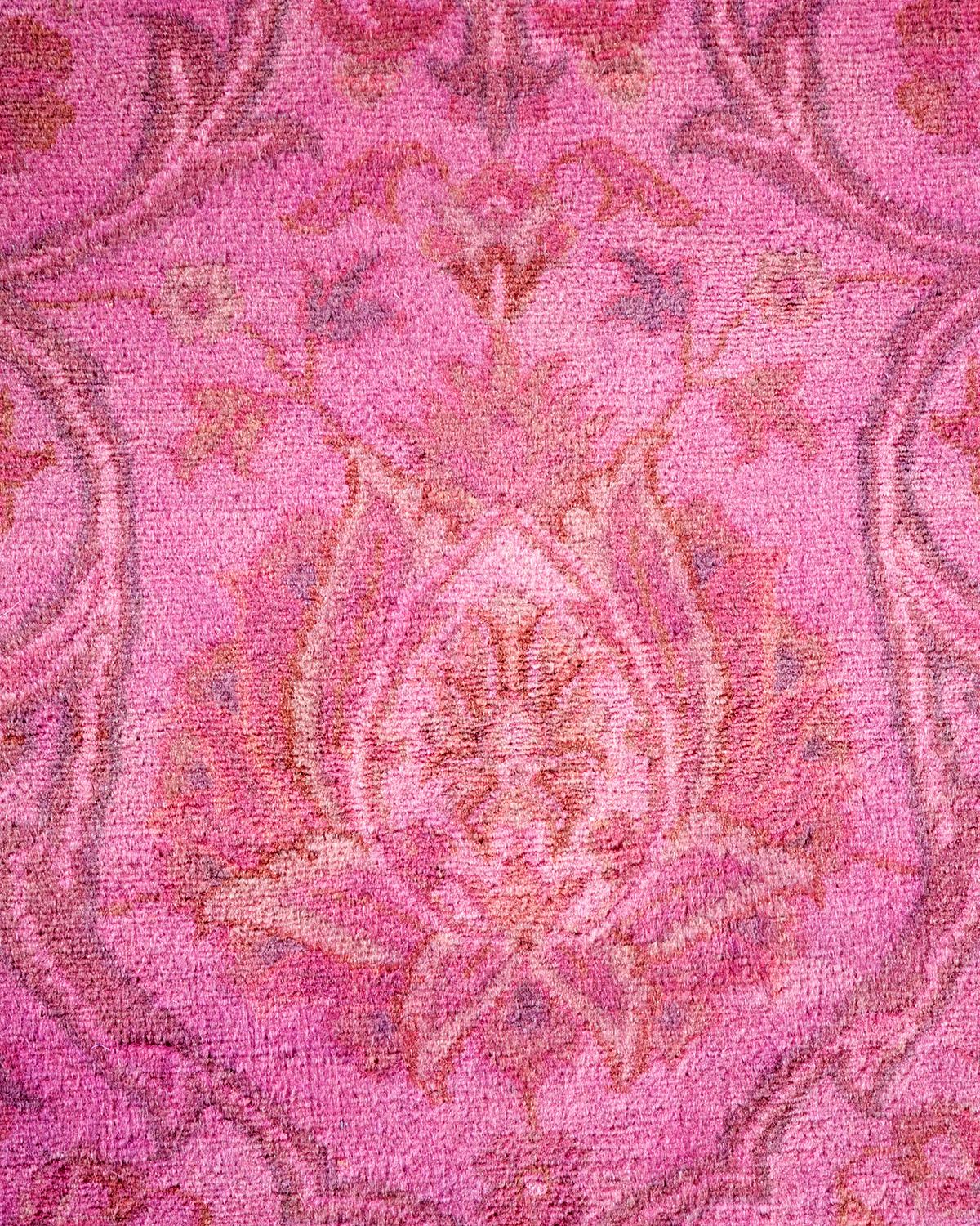 Pakistani One of a Kind Hand Knotted Contemporary Overdyed Pink Area Rug