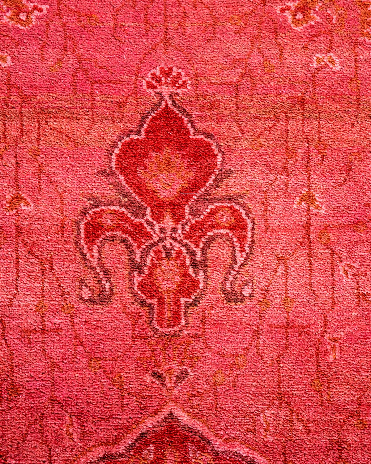 Pakistani One of a Kind Hand Knotted Contemporary Overdyed Pink Area Rug For Sale
