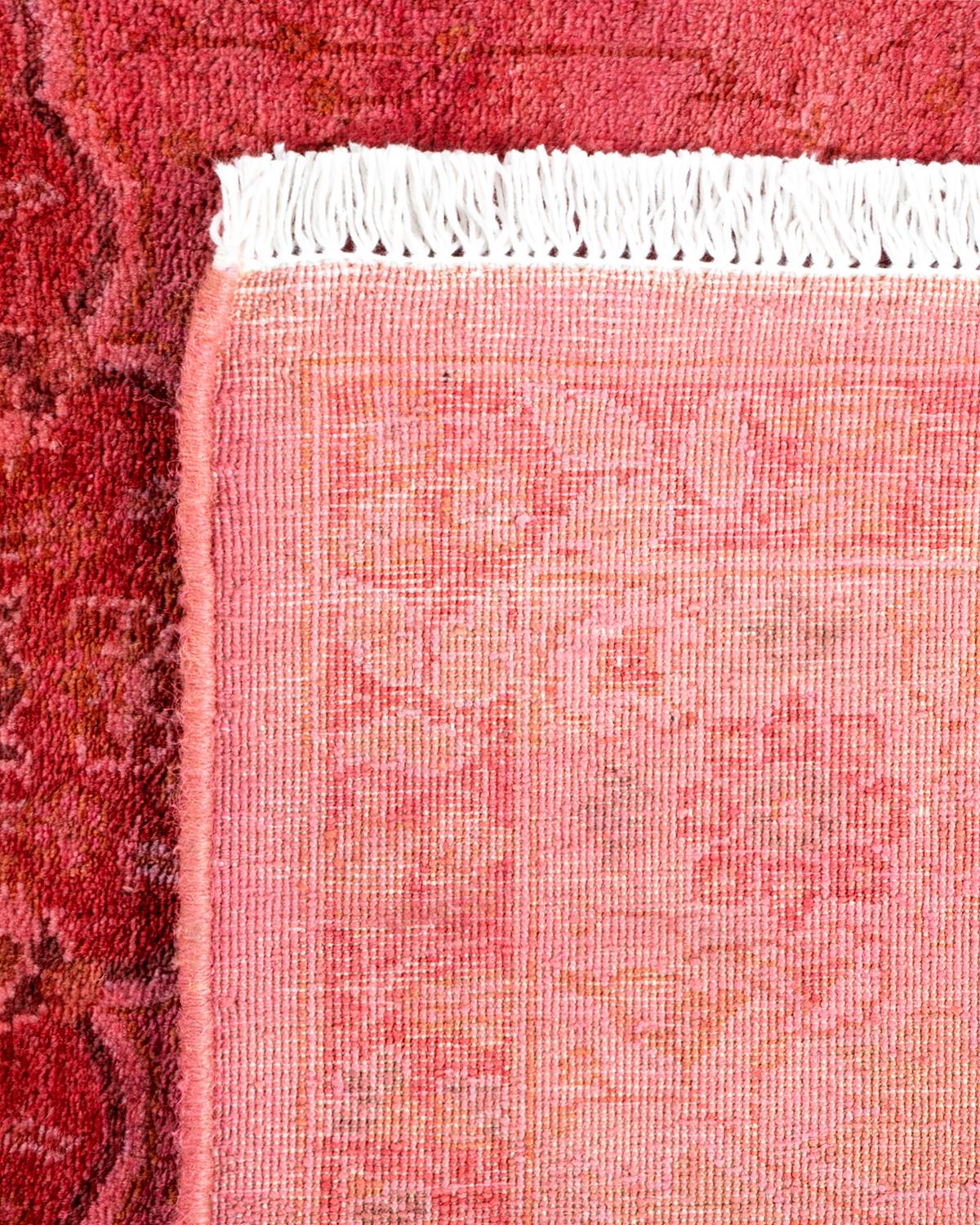 Wool One of a Kind Hand Knotted Contemporary Overdyed Pink Area Rug For Sale