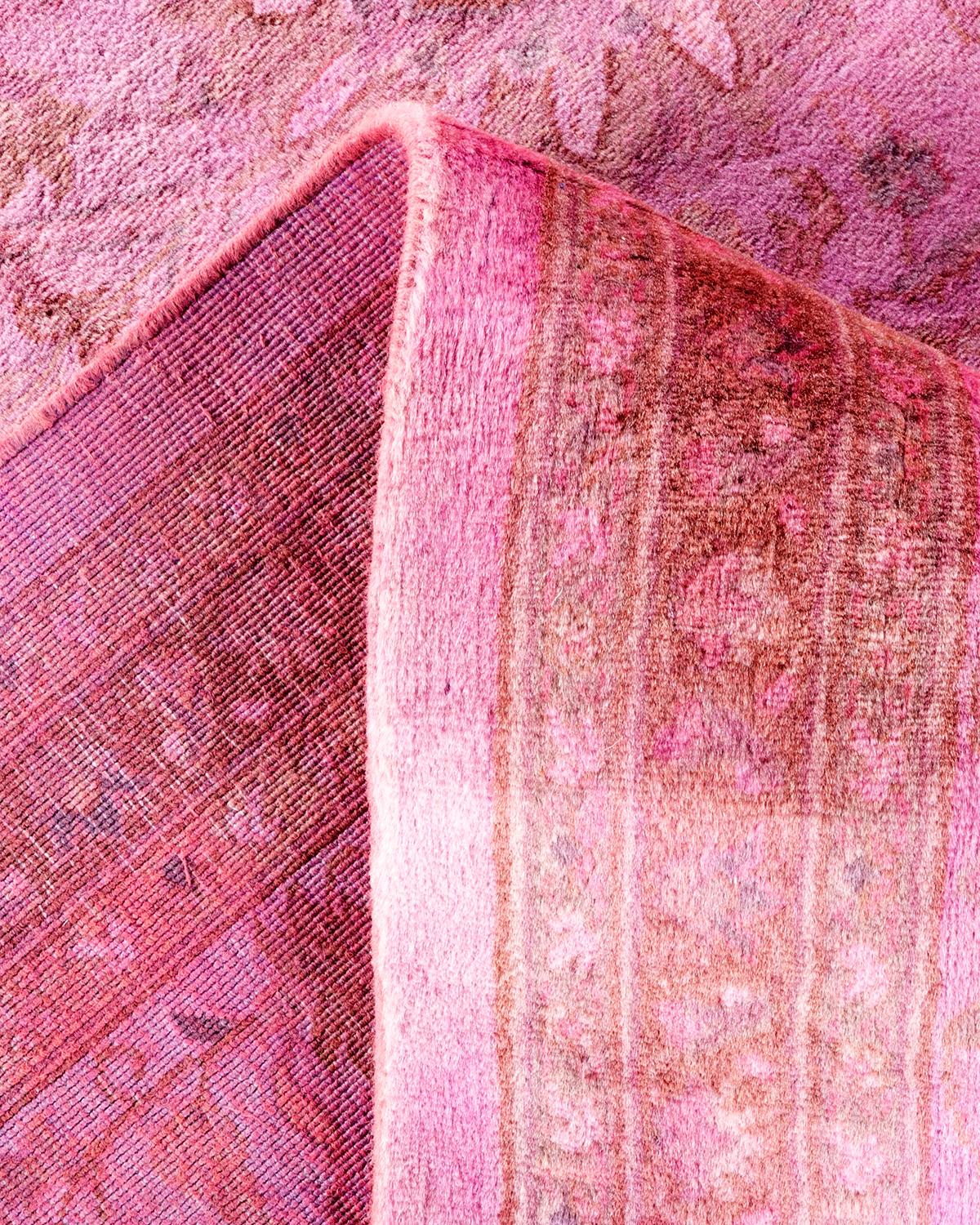One of a Kind Hand Knotted Contemporary Overdyed Pink Area Rug 1