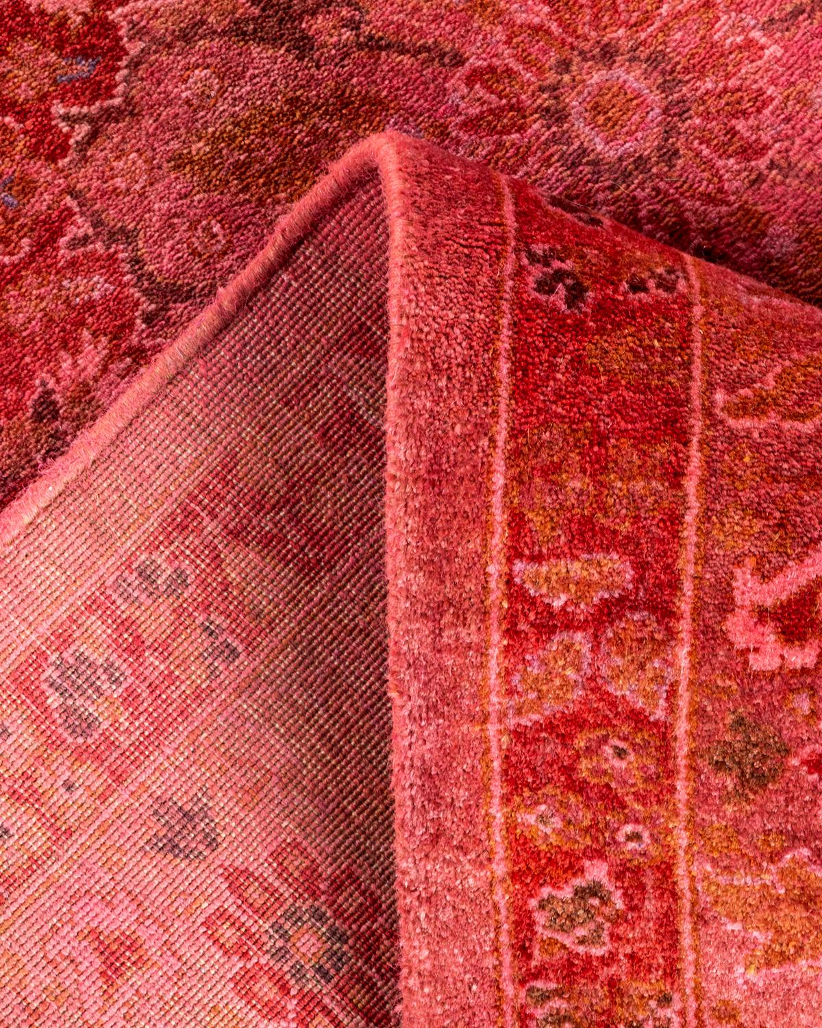 One of a Kind Hand Knotted Contemporary Overdyed Pink Area Rug For Sale 1