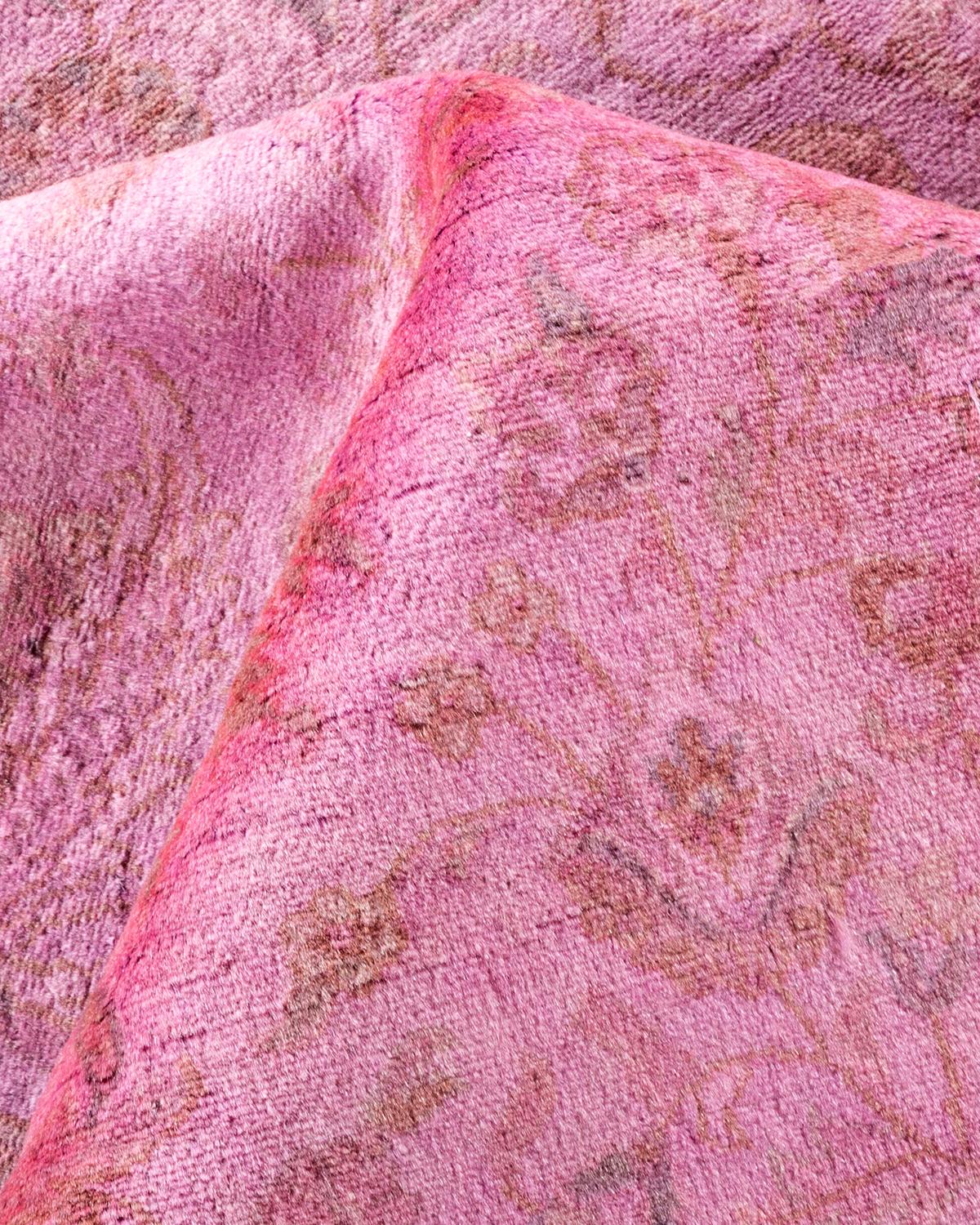 One of a Kind Hand Knotted Contemporary Overdyed Pink Area Rug 2