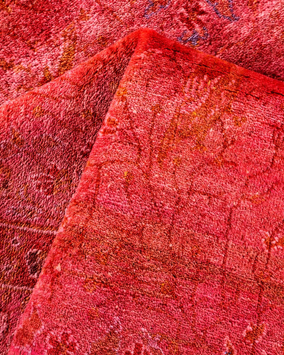 One of a Kind Hand Knotted Contemporary Overdyed Pink Area Rug For Sale 2