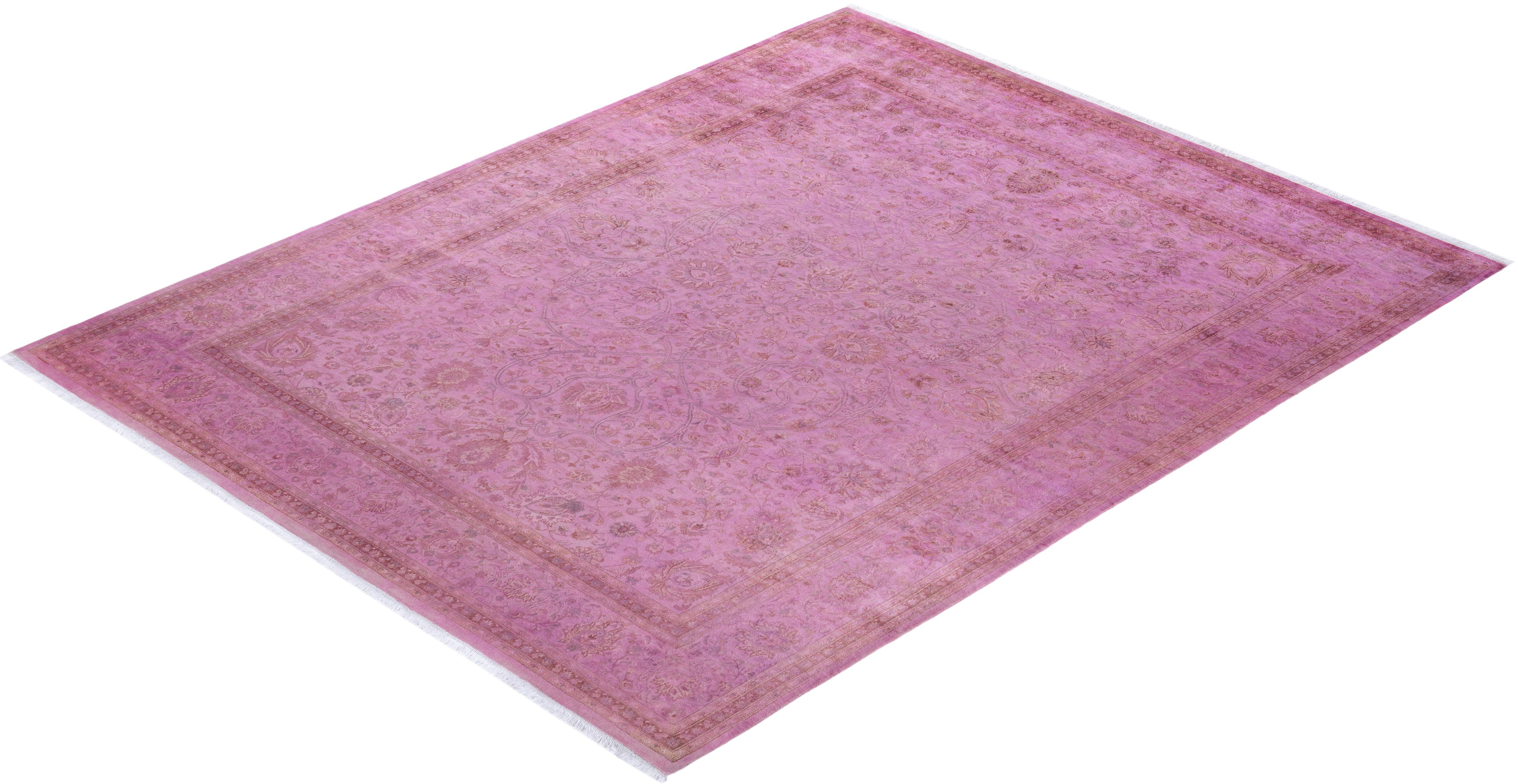 One of a Kind Hand Knotted Contemporary Overdyed Pink Area Rug 3