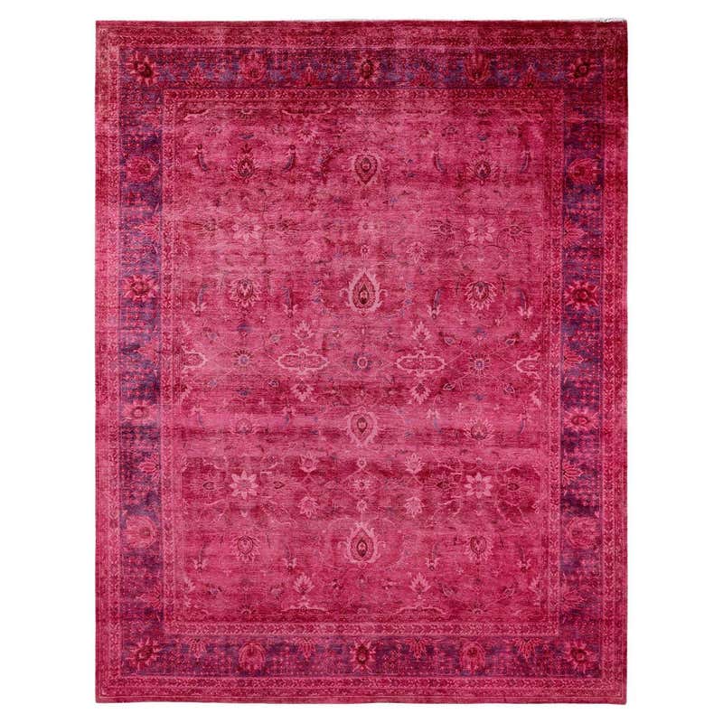 One of a Kind Hand Knotted Contemporary Overdyed Pink Round Area Rug ...