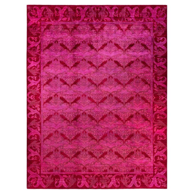 One of a Kind Hand Knotted Contemporary Overdyed Pink Round Area Rug ...