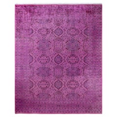 One of a Kind Hand Knotted Contemporary Overdyed Pink Area Rug
