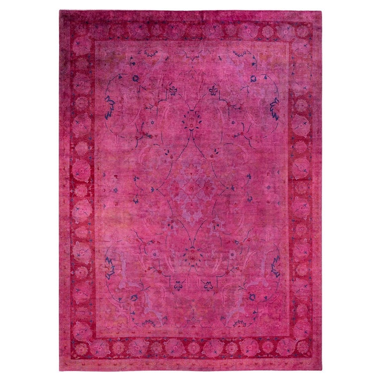 Pink Modern Area Rug One of a Kind Hand Knotted Contemporary Overdyed Pink Area Rug For Sale ...