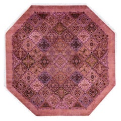 One of a Kind Hand Knotted Contemporary Overdyed Pink Octagon Area Rug