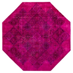 One of a Kind Hand Knotted Contemporary Overdyed Pink Octagon Area Rug