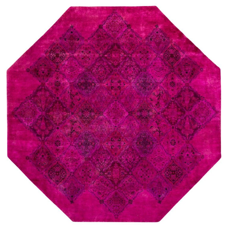One of a Kind Hand Knotted Contemporary Overdyed Pink Octagon Area Rug ...