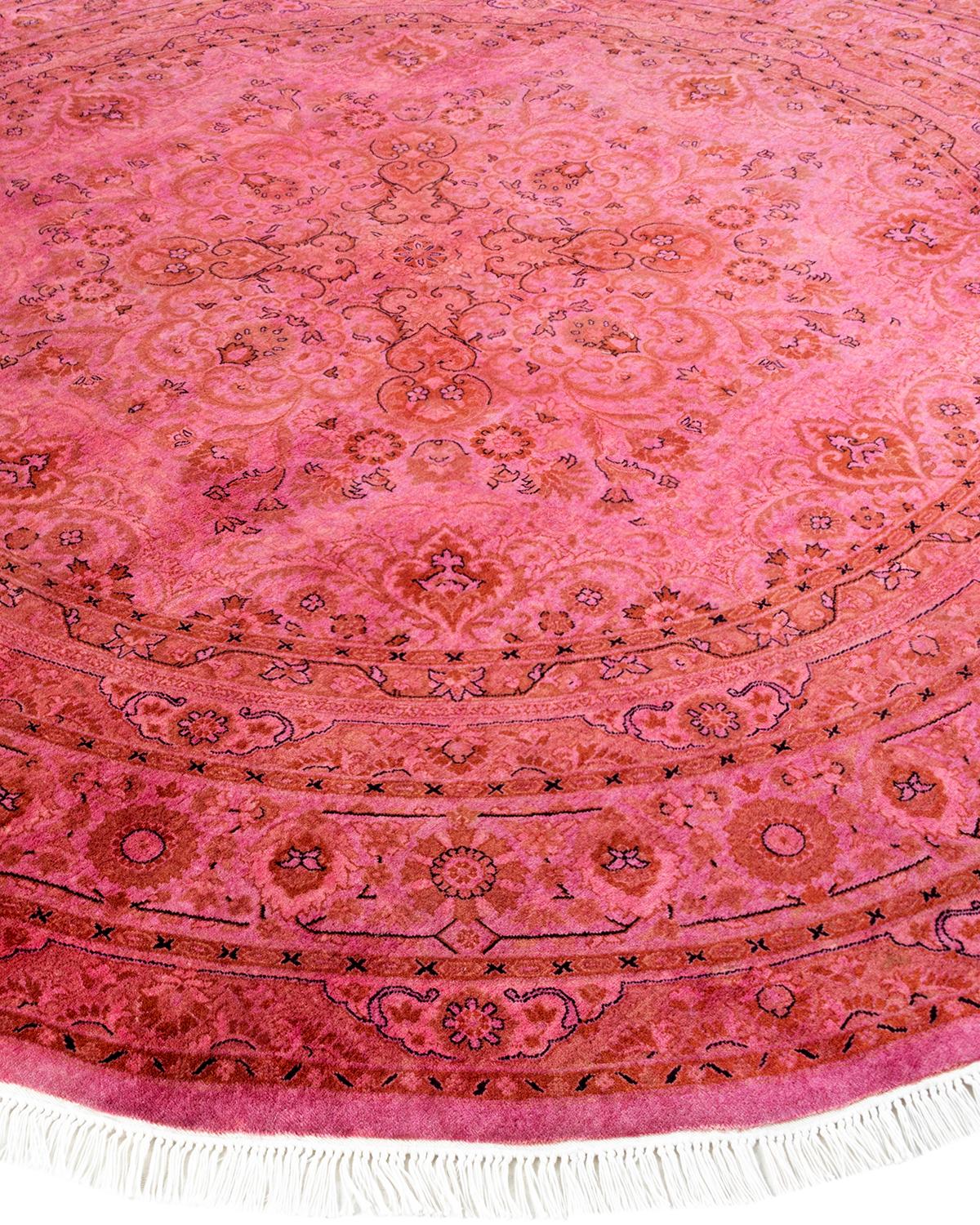 One of a Kind Hand Knotted Contemporary Overdyed Pink Round Area Rug In New Condition For Sale In Norwalk, CT