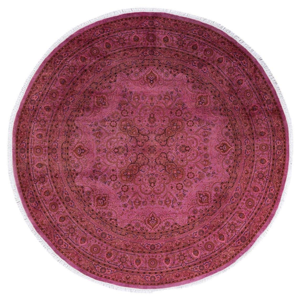 Round Pink Rug Next One of a Kind Hand Knotted Contemporary Overdyed Pink Round Area Rug ...