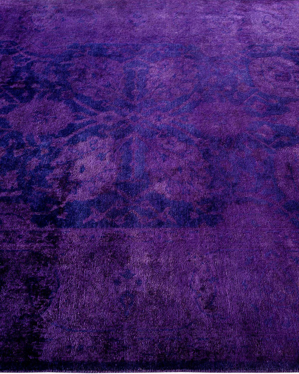 One of a Kind Hand Knotted Contemporary Overdyed Purple Area Rug For ...