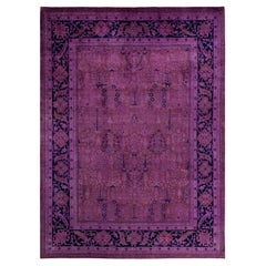 One of a Kind Hand Knotted Contemporary Overdyed Purple Area Rug