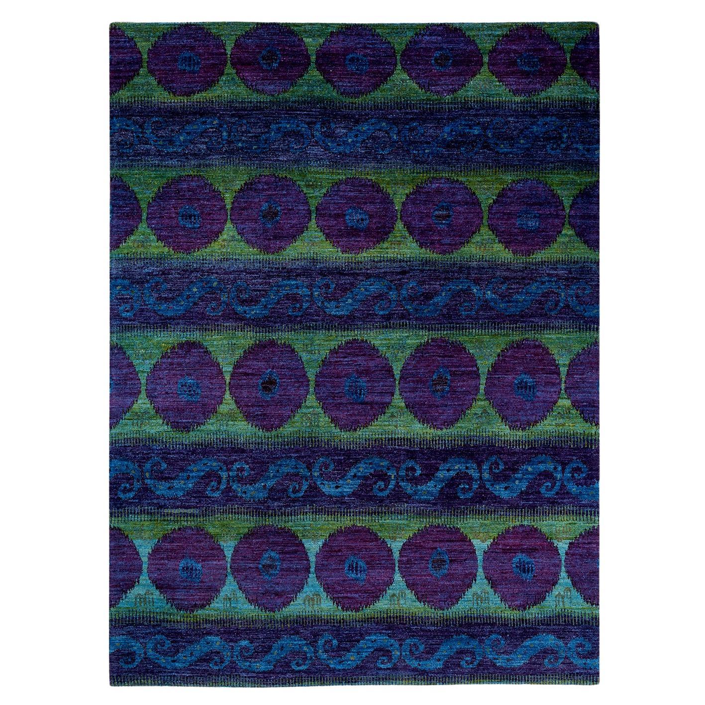 One of a Kind Hand Knotted Contemporary Overdyed Purple Area Rug