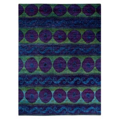 Tapis de sol contemporain surdimensionné violet, noué à la main, unique en son genre