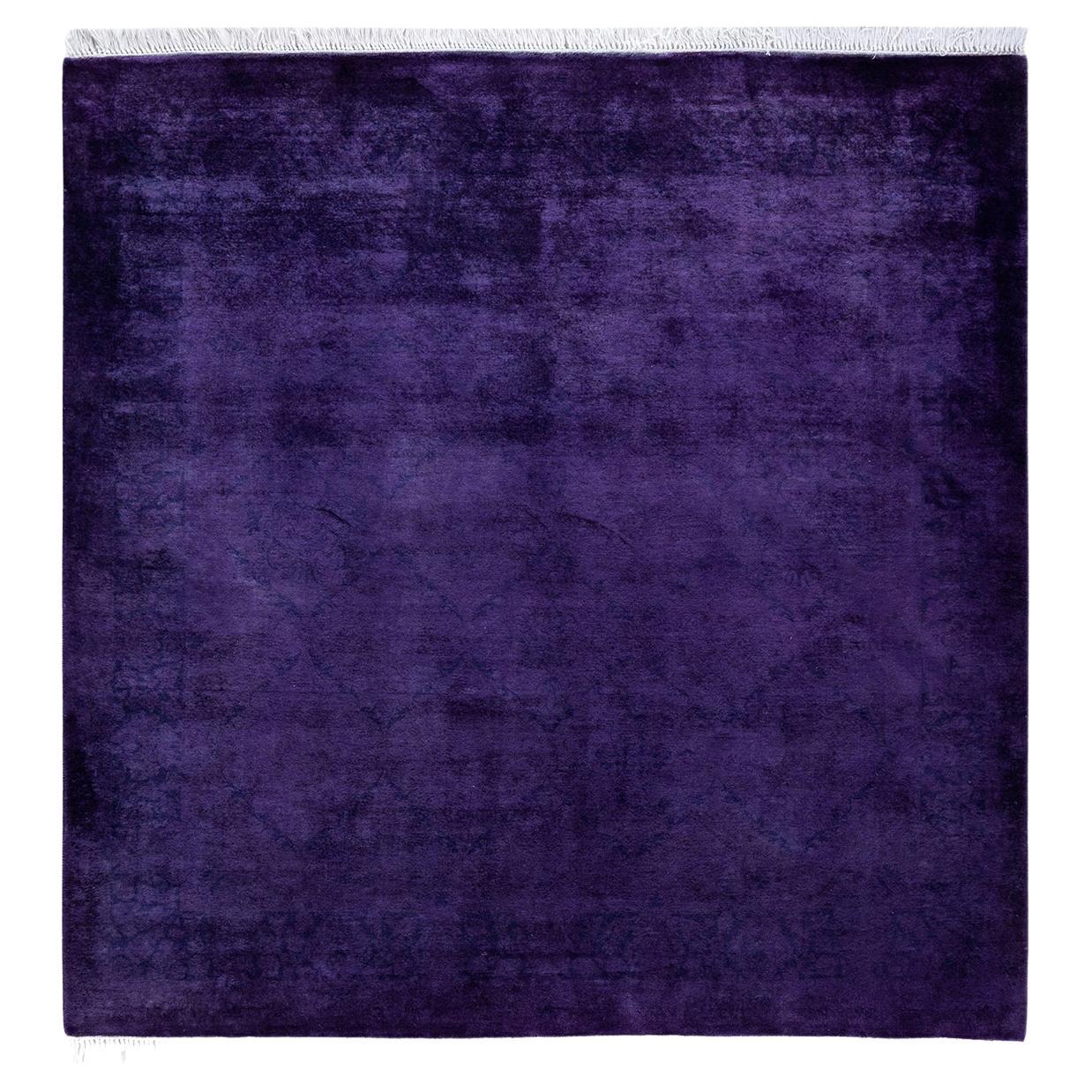 Tapis de sol contemporain surdimensionné violet, noué à la main, unique en son genre