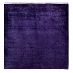 Tapis de sol contemporain surdimensionné violet, noué à la main, unique en son genre