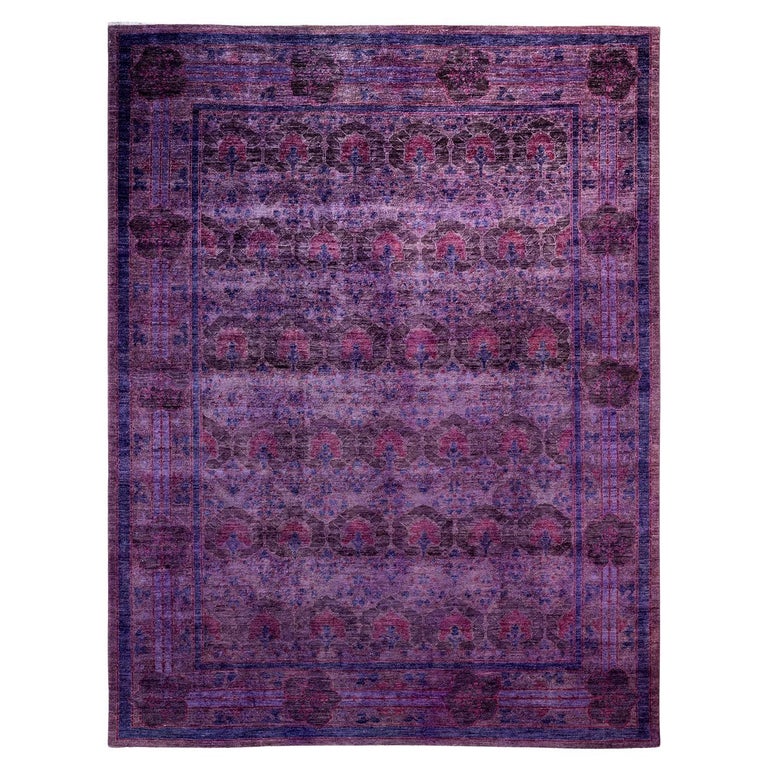 One of a Kind Hand Knotted Contemporary Overdyed Purple Area Rug For ...