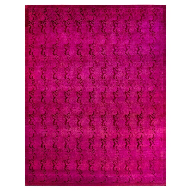 One of a Kind Hand Knotted Contemporary Overdyed Purple Area Rug For ...