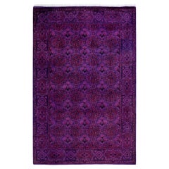 One of a Kind Hand Knotted Contemporary Overdyed Purple Area Rug
