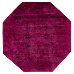 One of a Kind Hand Knotted Contemporary Overdyed Purple Octagon Area Rug
