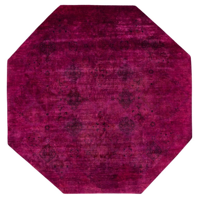 One of a Kind Hand Knotted Contemporary Overdyed Purple Octagon Area ...